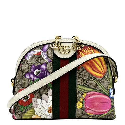 GUCCI Ophidia Flora Small Supreme Canvas Shoulder Bag Beige 499621