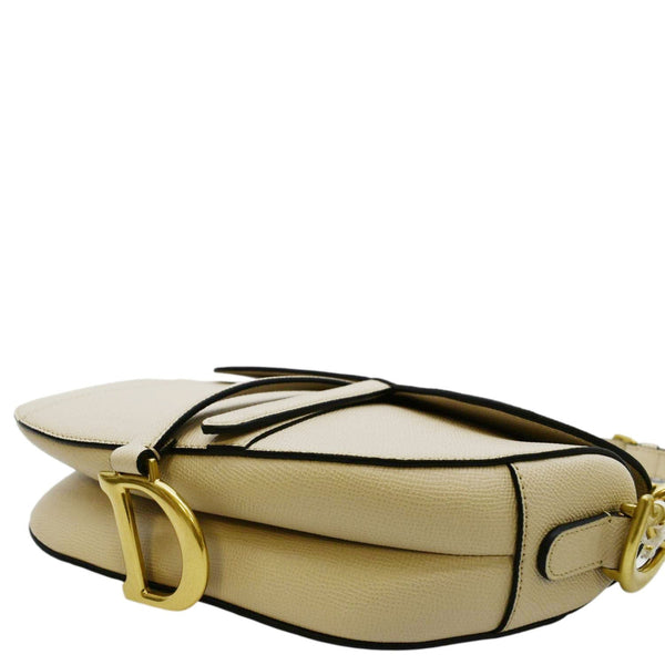 CHRISTIAN DIOR Saddle Grained Calfskin Leather Satchel Shoulder Bag Caramel Beige