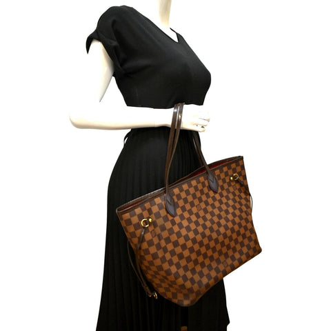 LOUIS VUITTON Neverfull MM Damier Ebene Tote Bag Brown