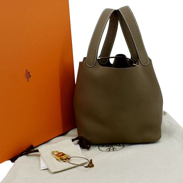 HERMES Picotin Lock 18 PM Taurillon Clemence Leather Bag Etoupe