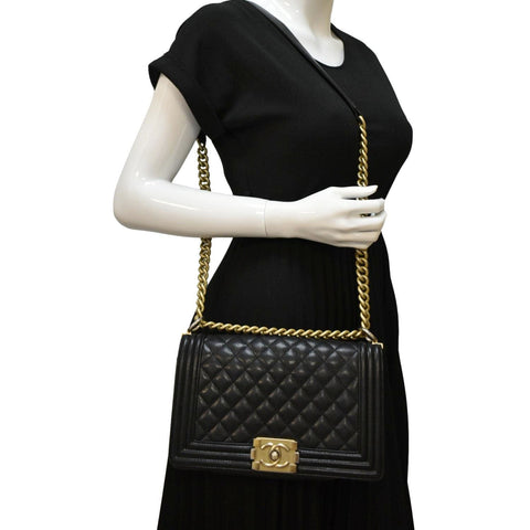 CHANEL Medium Boy Flap Caviar Quilted Leather Shoulder Bag Black