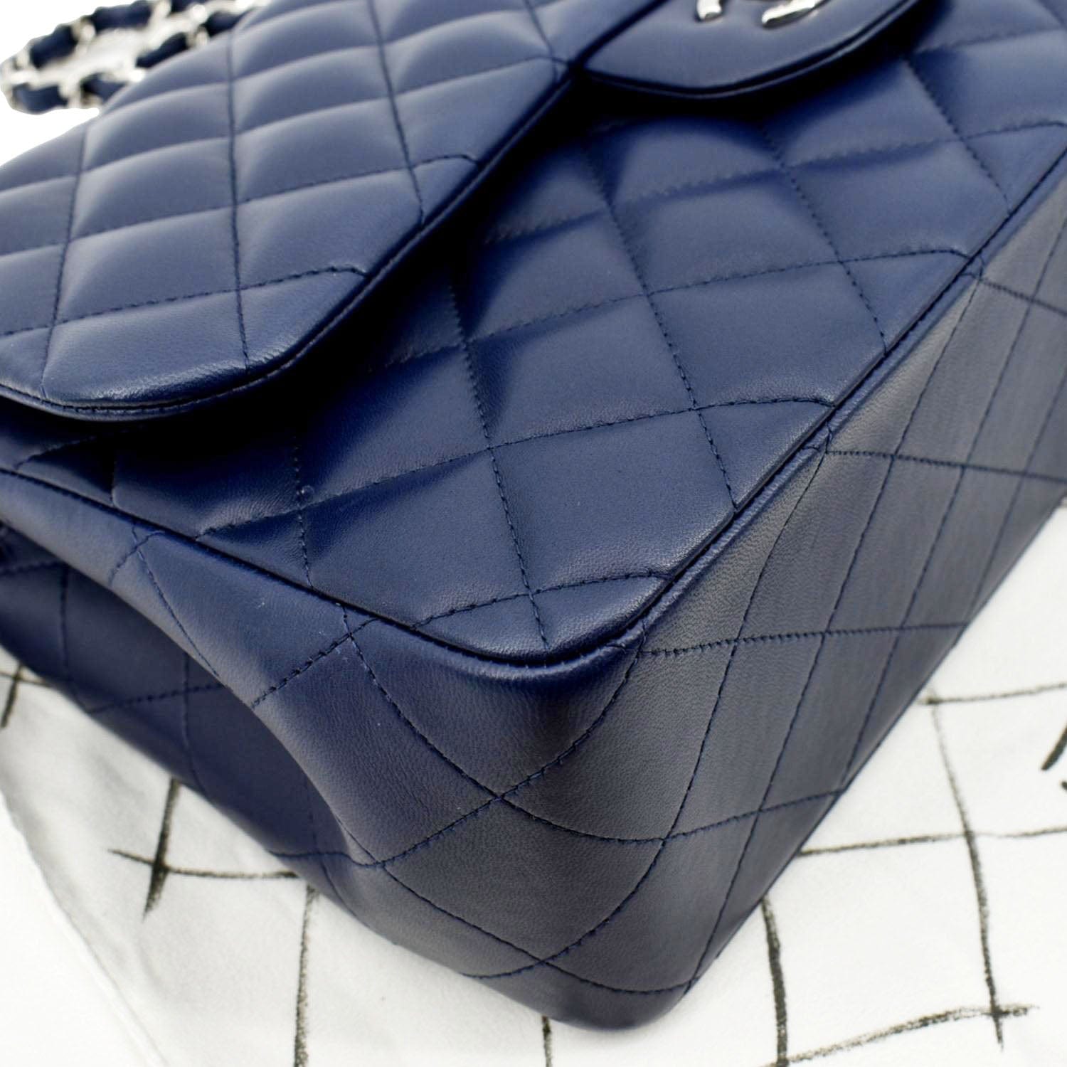 $7500 Chanel Classic Navy Blue Caviar Quilted Leather Jumbo Flap Bag Purse  SHW - Lust4Labels