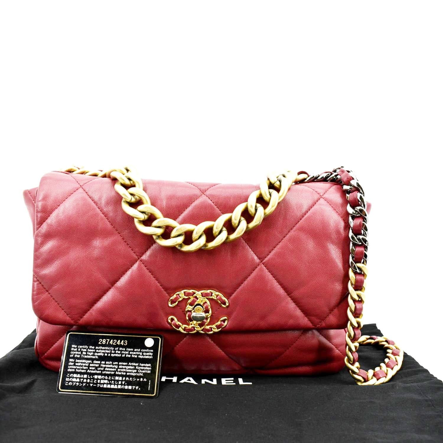CHANEL Goatskin Quilted Large Chanel 19 Flap Red 1141681