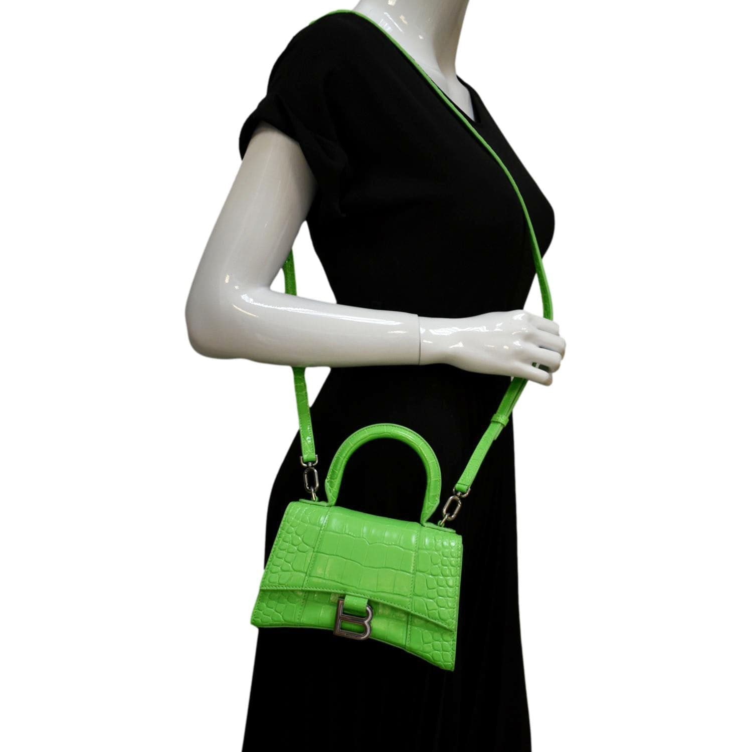 Balenciaga Hourglass XS Crocodile-Embossed Top-Handle Bag