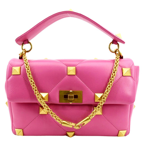 VALENTINO Medium Garavani Roman Stud Leather Crossbody Bag Pink
