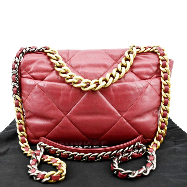CHANEL 19 Quilted Lambskin Leather Flap Shoulder Bag Red