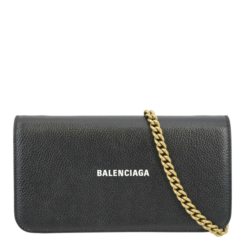 Balenciaga Everyday Black Leather Logo Chain Wallet Bag – Queen