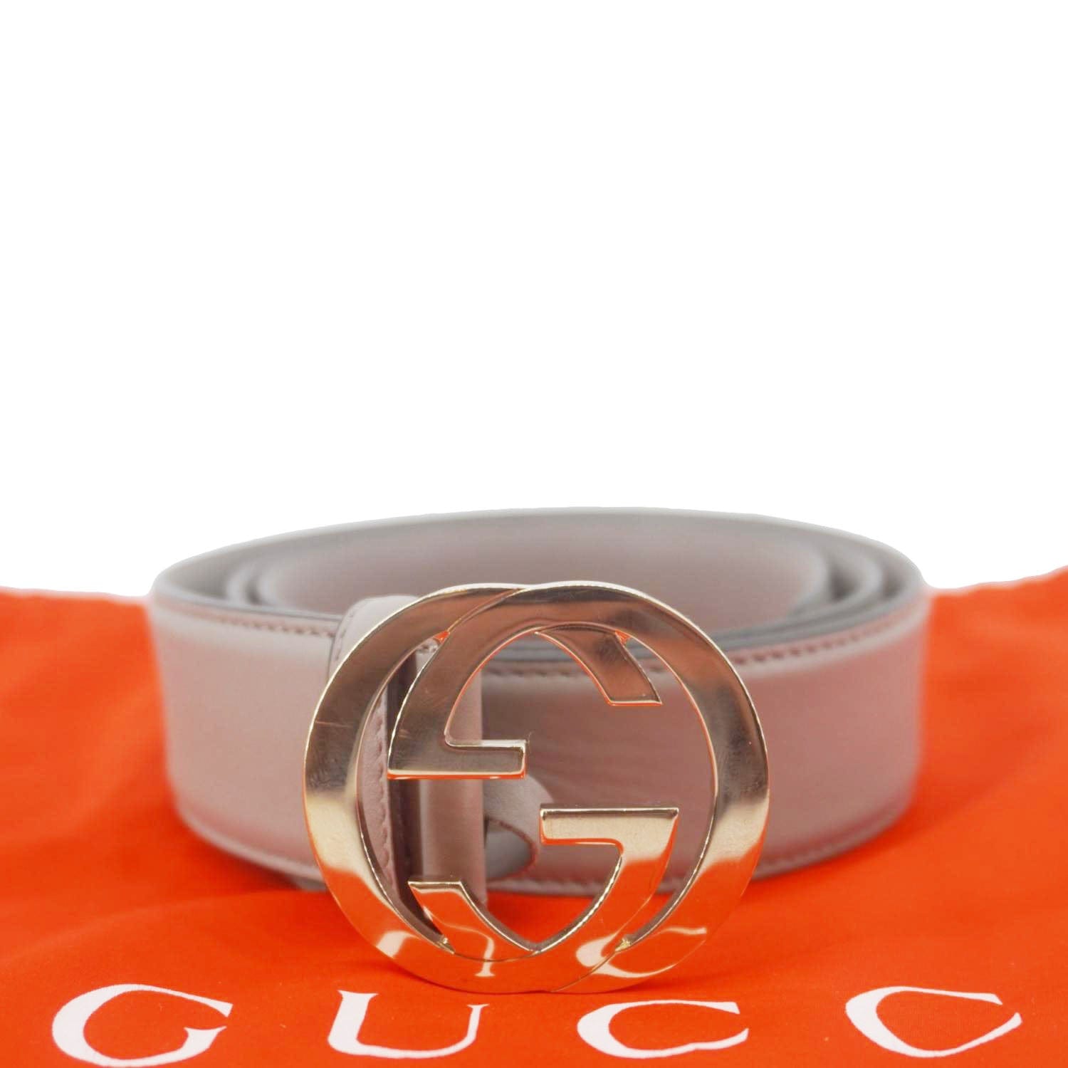GUCCI Interlocking G Leather Belt Size Gray 546386
