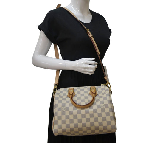 LOUIS VUITTON Speedy 25 Bandouliere Damier Azur Satchel Bag White