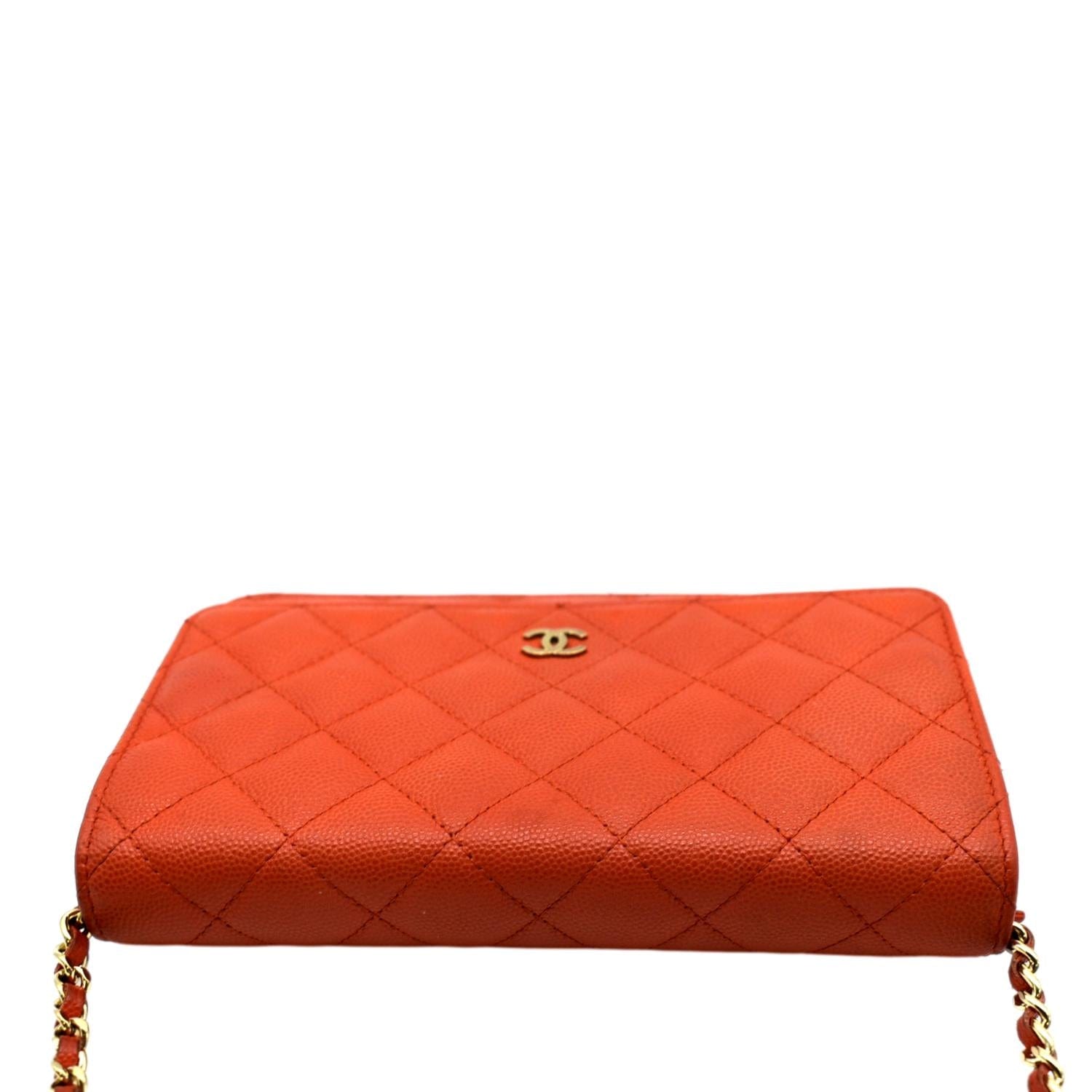 Chanel Woc Quilted Caviar Leather Crossbody Wallet Red Orange
