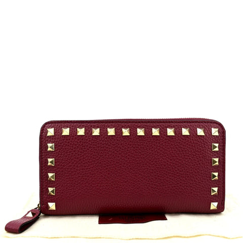 VALENTINO Rockstud Leather Zip Around Wallet Red