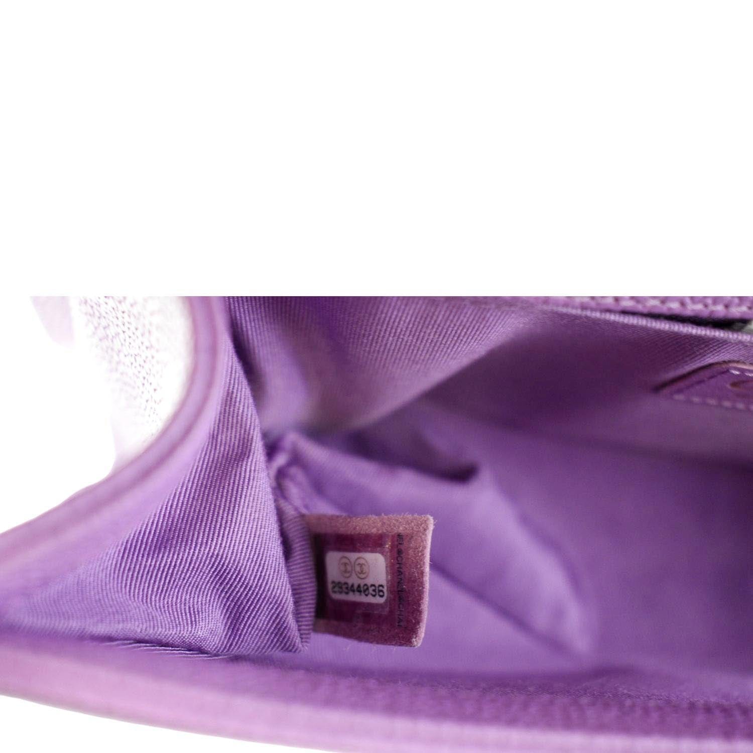 CHANEL Medium Boy Flap Quilted Caviar Leather Shoulder Bag Purple