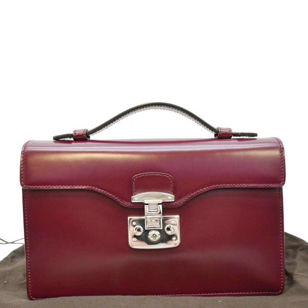 GUCCI Lady Lock Leather Top Handle Satchel Bag Purple Wine 331823