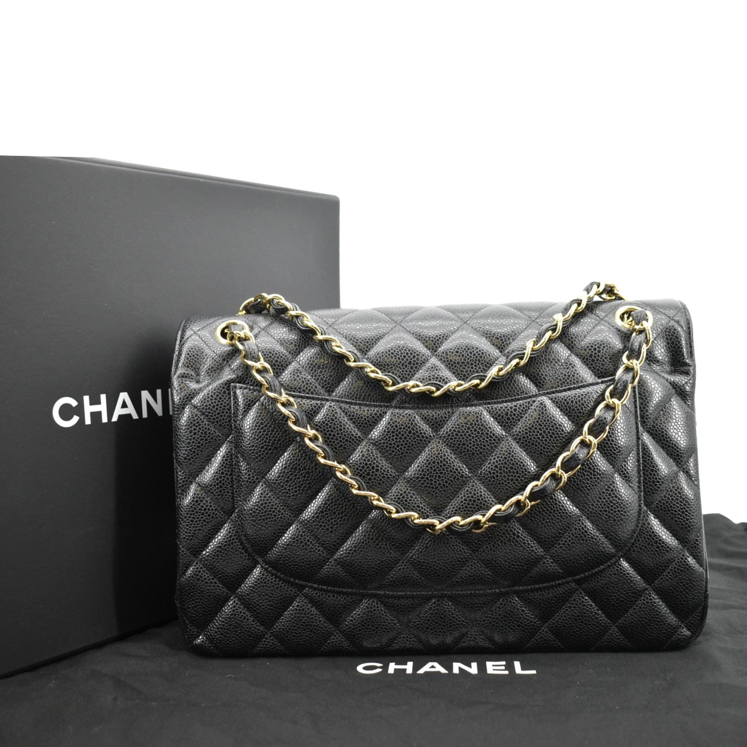 Chanel Lambskin Black Classic Jumbo Double Flap Silver Bag