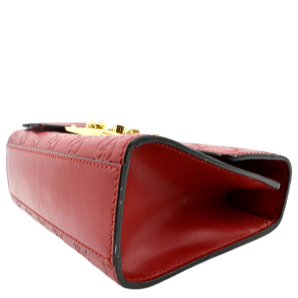 GUCCI Signature Padlock Leather Top Handle Shoulder Bag Red 409487