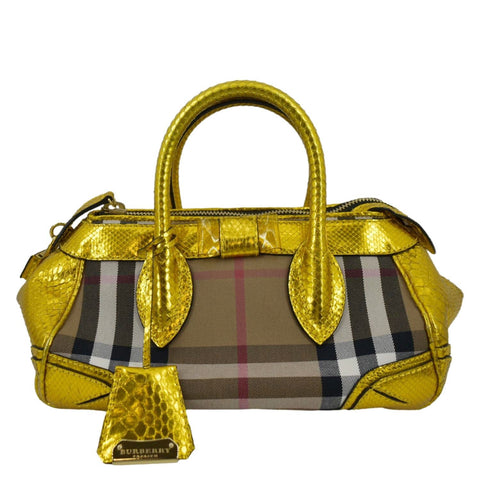 BURBERRY Blaze Nova Check Canvas Satchel Bag Gold