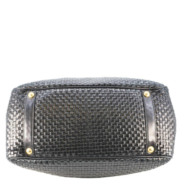 PRADA Frame Woven Madra Leather Tote Bag Black