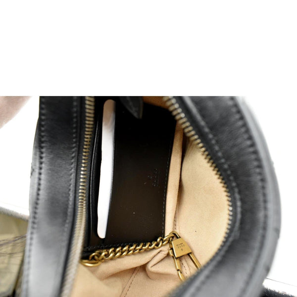 GUCCI GG Marmont Half Moon Leather Shoulder Bag Black 699514
