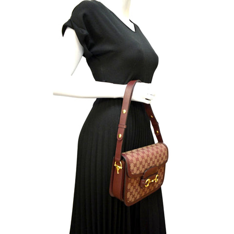 GUCCI Horsebit 1955 GG Supreme Canvas Shoulder Bag Burgundy 602204