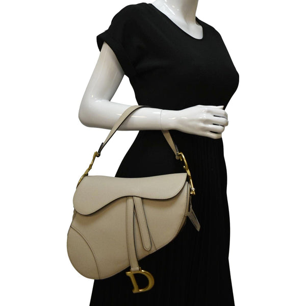 CHRISTIAN DIOR Saddle Grained Leather Caramel Beige Satchel  dummy look