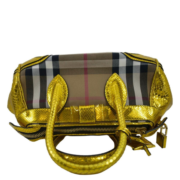 BURBERRY Blaze Nova Check Canvas Satchel Bag Gold