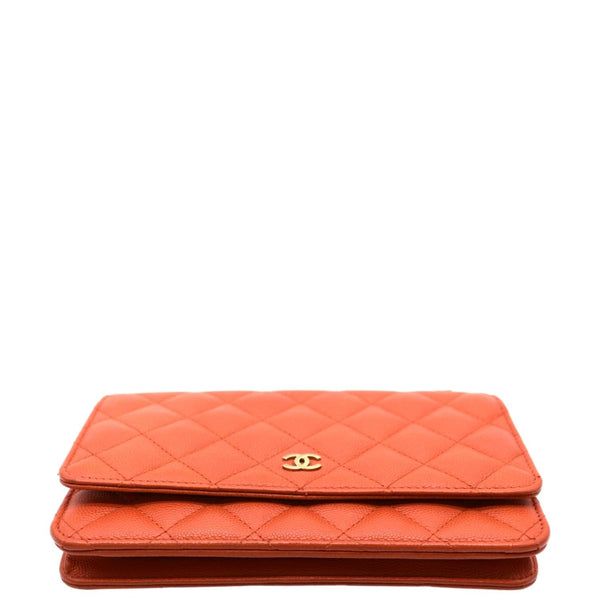 CHANEL WOC Quilted Caviar Leather Crossbody Wallet Red Orange