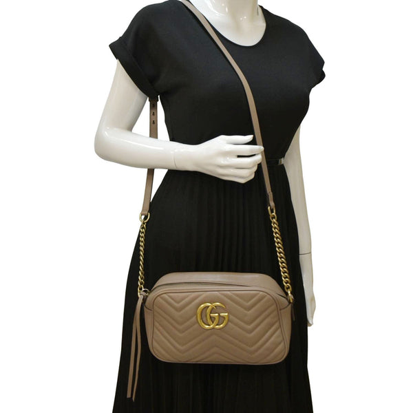 GUCCI GG Marmont Matelasse Leather Crossbody Bag Dusty Pink 447632