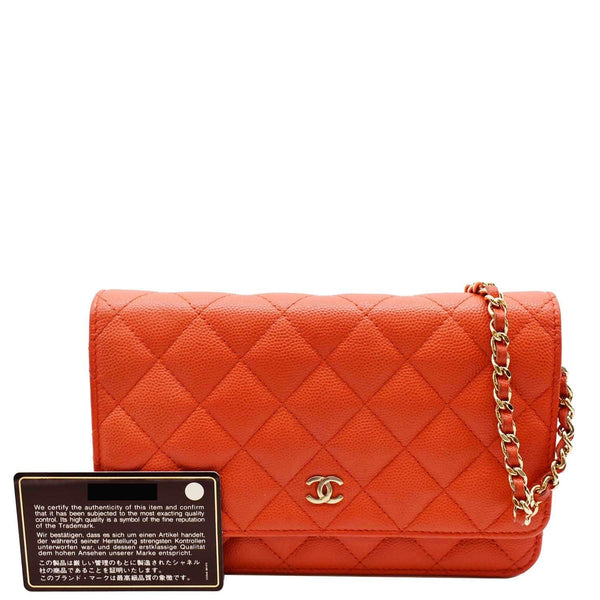 CHANEL WOC Quilted Caviar Leather Crossbody Wallet Red Orange