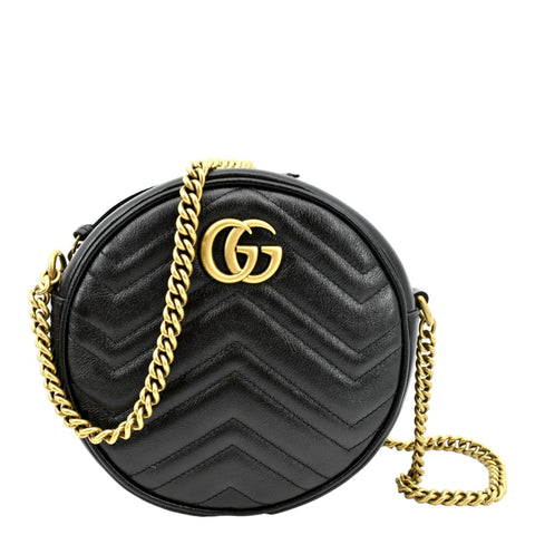 GUCCI GG Marmont Mini Round Leather Crossbody Bag Black 550154