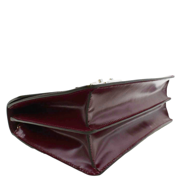 GUCCI Lady Lock Leather Top Handle Satchel Bag Purple Wine 331823