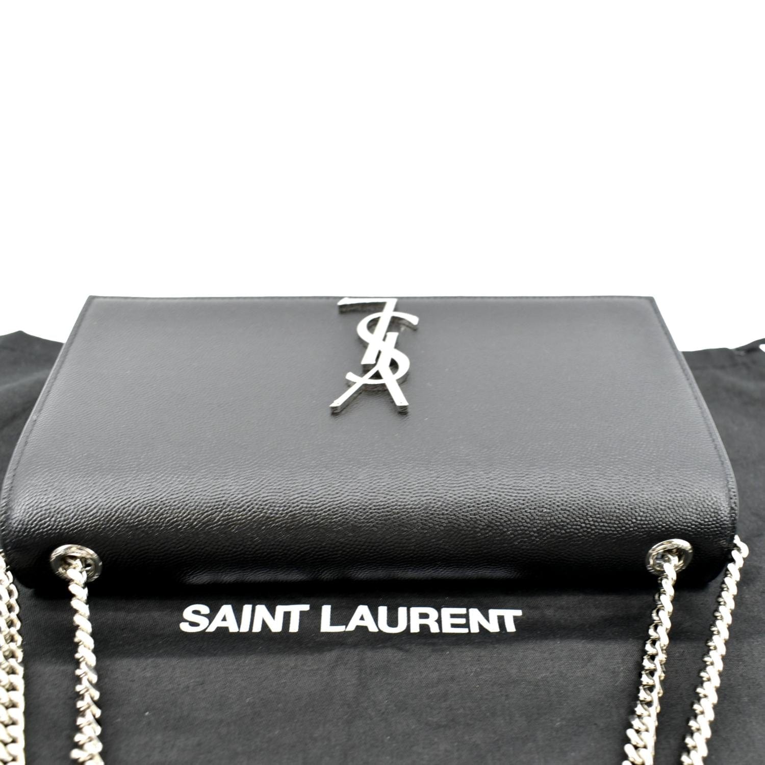 Saint Laurent Kate Monogram Grain De Poudre Black Leather