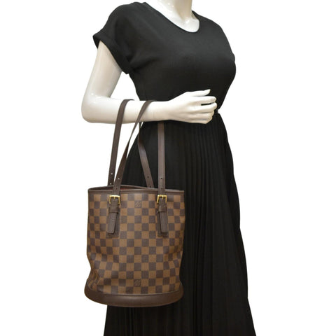LOUIS VUITTON Marais Bucket Damier Ebene Shoulder Bag Brown