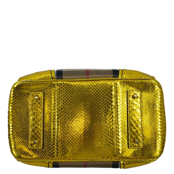 BURBERRY Blaze Nova Check Canvas Satchel Bag Gold