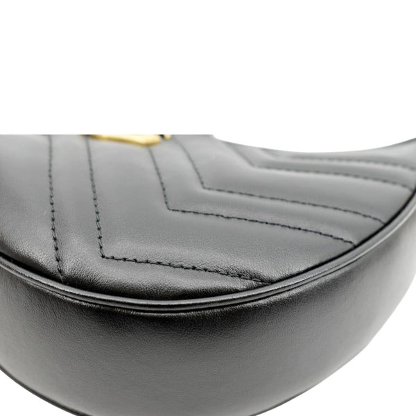 GUCCI GG Marmont Half Moon Leather Shoulder Bag Black 699514
