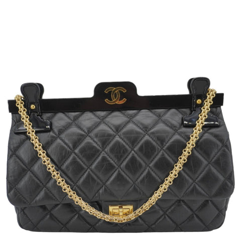CHANEL 2.55 Reissue Hanger Flap Quilted Leather Crossbody Bag Black
