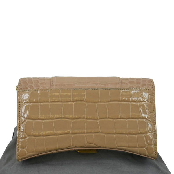 BALENCIAGA Hourglass Crocodile Embossed Leather Chain Shoulder Bag Light Brown