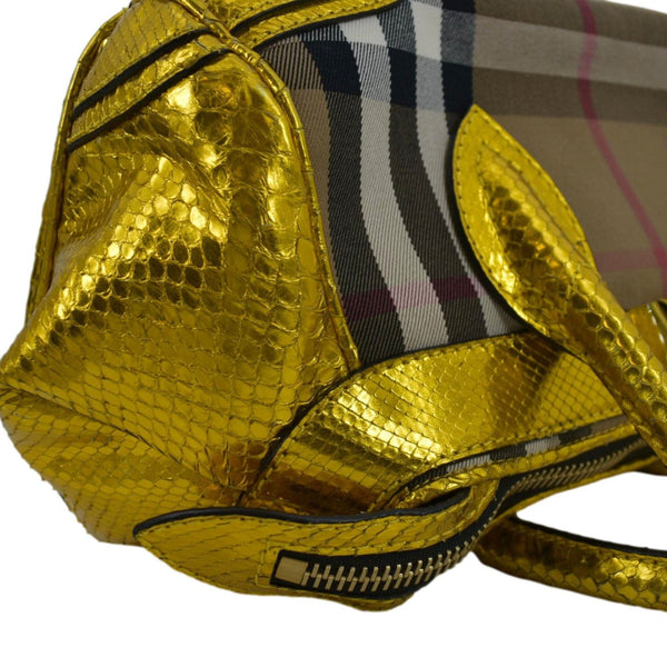BURBERRY Blaze Nova Check Canvas Satchel Bag Gold