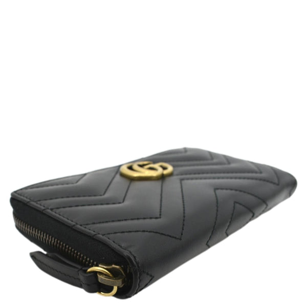 GUCCI GG Marmont Matelasse Chevron Leather Zip Around Wallet Black 443123