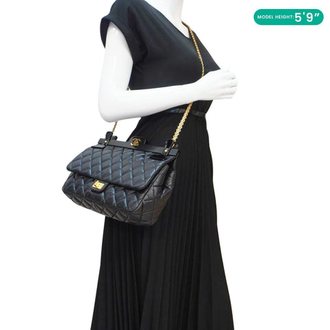 CHANEL 2.55 Reissue Hanger Flap Quilted Leather Crossbody Bag Black