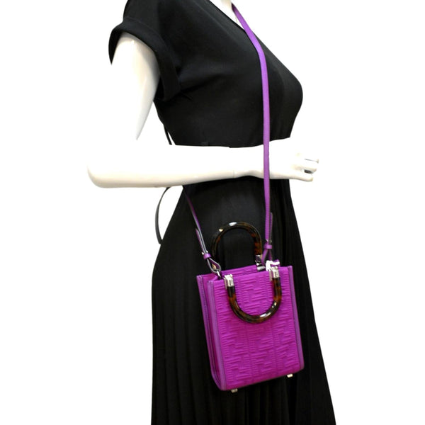 FENDI Sunshine Mini Plexiglass Vitello Ceylon Shopper Tote Purple