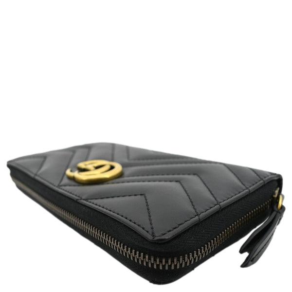 GUCCI GG Marmont Matelasse Chevron Leather Zip Around Wallet Black 443123