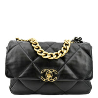 CHANEL 19 Flap Quilted Lambskin Leather Shoulder Bag Black