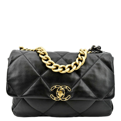 CHANEL 19 Flap Quilted Lambskin Leather Shoulder Bag Black
