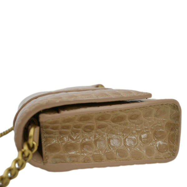 BALENCIAGA Hourglass Crocodile Embossed Leather Chain Shoulder Bag Light Brown