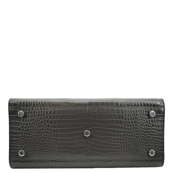 YVES SAINT LAURENT Sac de Jour Crocodile-Embossed Satchel Bag Grey