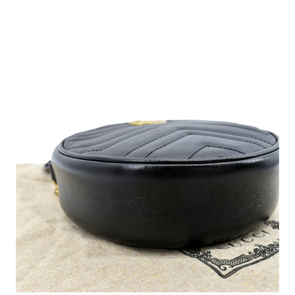 GUCCI GG Marmont Mini Round Leather Crossbody Bag Black 550154