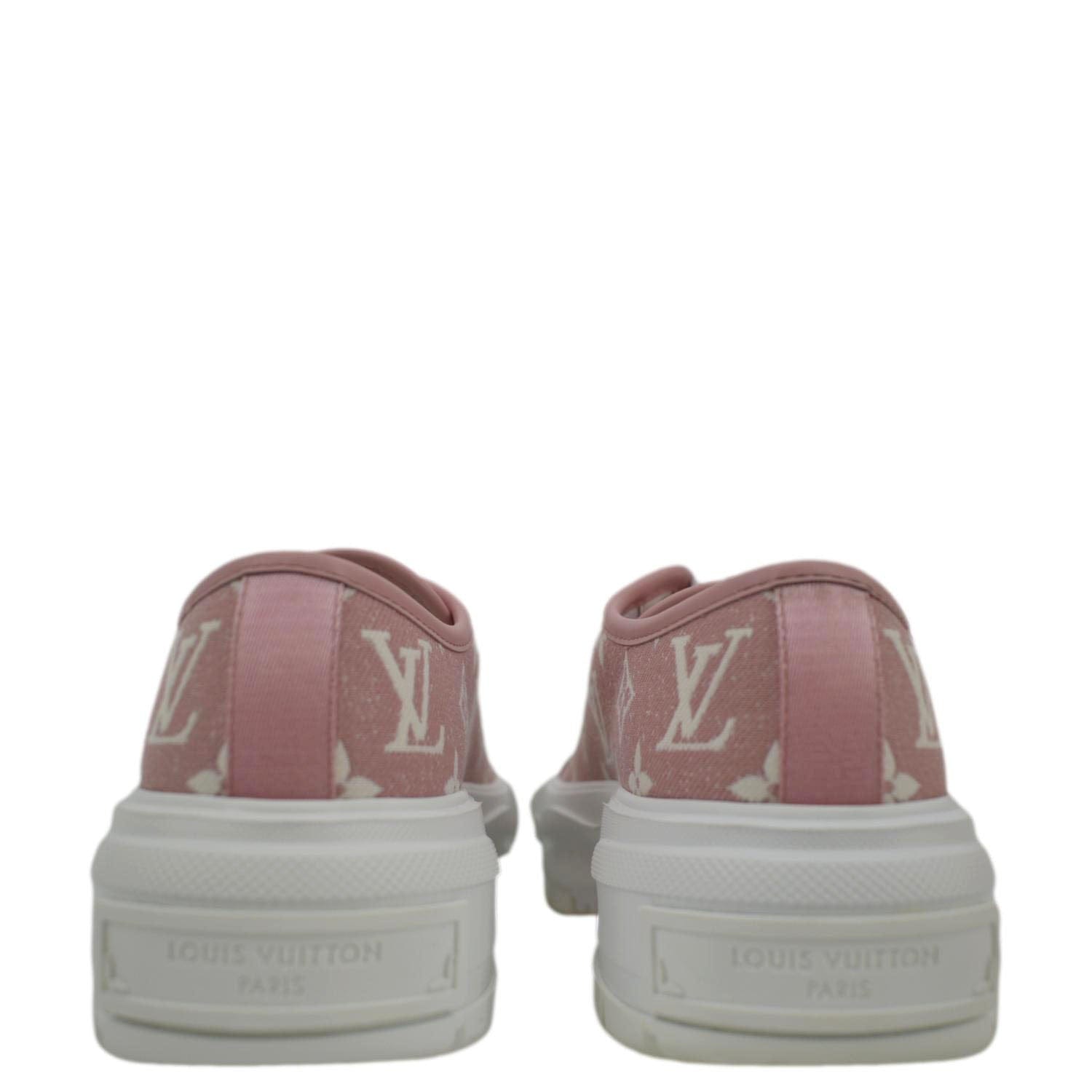 LOUIS VUITTON Denim Monogram Squad Sneakers 39.5 Pink