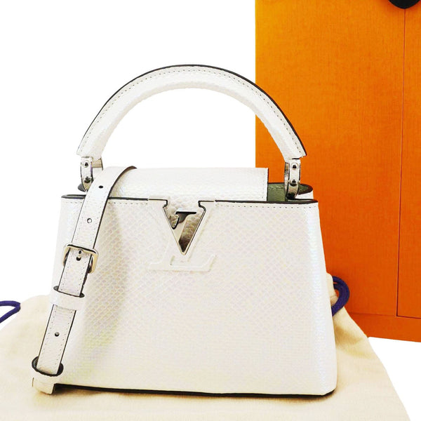 LOUIS VUITTON Capucines Mini Karung Leather Shoulder Bag White