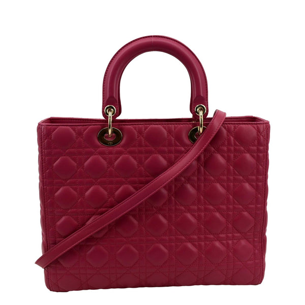 Christian Dior Large Lady Dior Lambskin Shoulder Bag in red color