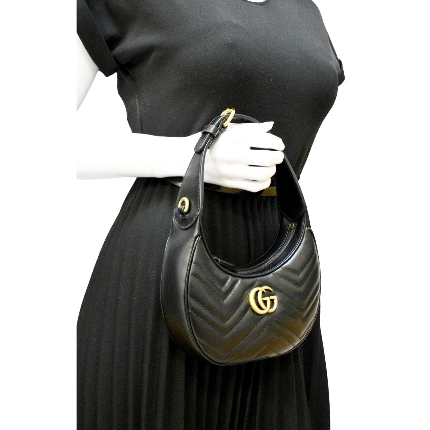 Auth Gucci GG Monogram Leather Hobo Black Half Moon Hand bag Purse
